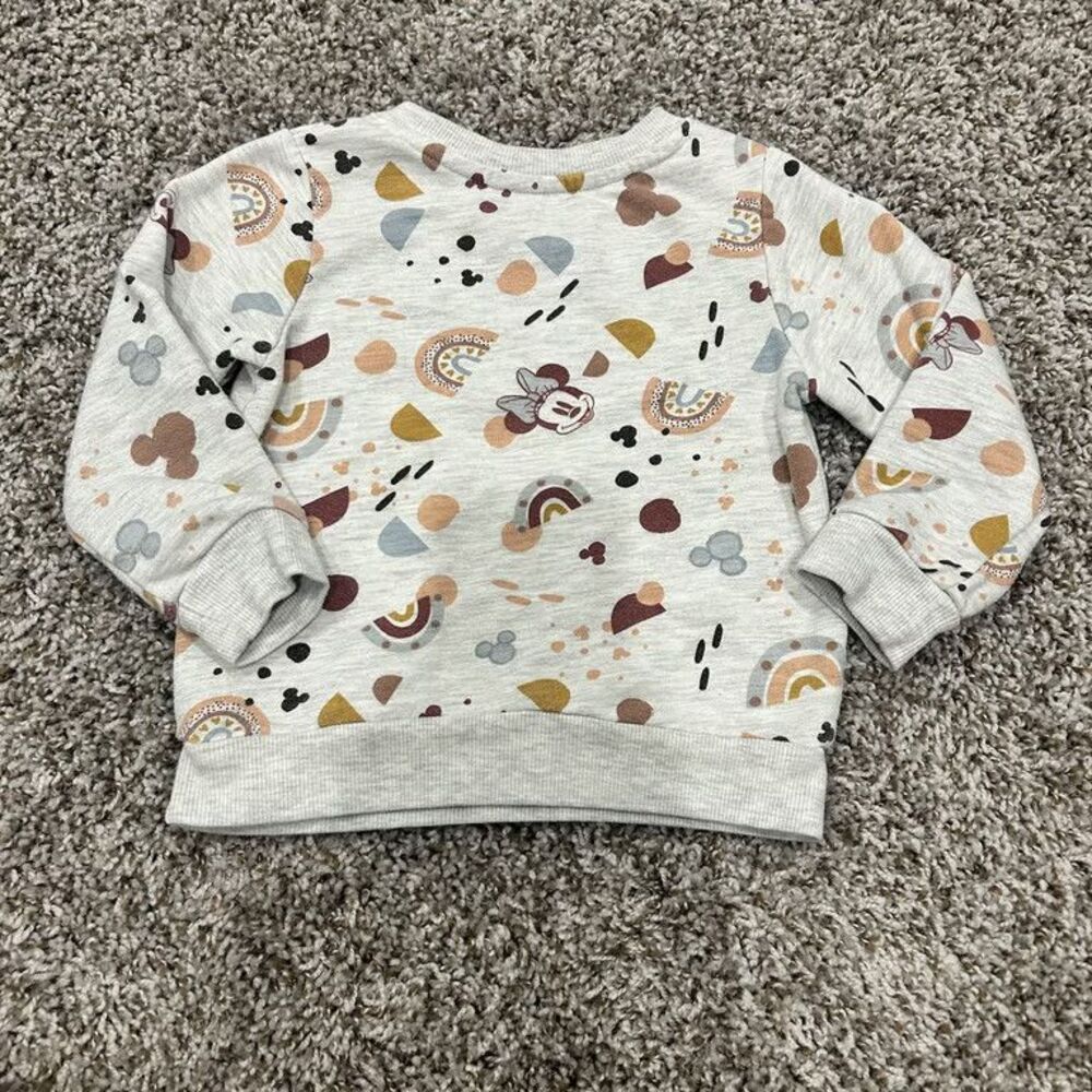 Disney Junior Minnie Mouse Sweatshirt Toddler 3T Gray Rainbow Pullover AOP Girls
